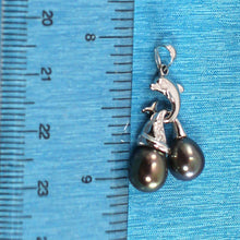 Load image into Gallery viewer, Dolphin Diamond Pendant with 2 Black Pearls – 14k White Gold