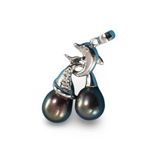 Load image into Gallery viewer, Dolphin Diamond Pendant with 2 Black Pearls – 14k White Gold