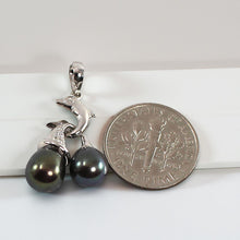 Load image into Gallery viewer, Dolphin Diamond Pendant with 2 Black Pearls – 14k White Gold