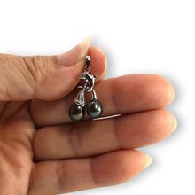 Load image into Gallery viewer, Dolphin Diamond Pendant with 2 Black Pearls – 14k White Gold