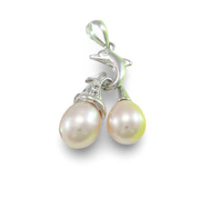 Load image into Gallery viewer, Pink Pearl Dolphin Pendant – 14k White Gold with Diamond