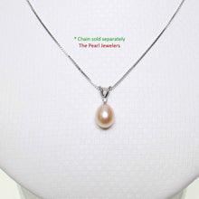 Load image into Gallery viewer, Peach Pink Pearl Pendant – 14k White Gold + Diamond + Chain Options