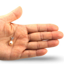 Load image into Gallery viewer, Peach Pink Pearl Pendant – 14k White Gold + Diamond + Chain Options