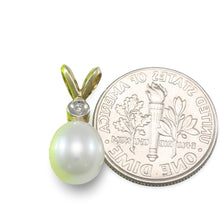 Load image into Gallery viewer, White Pearl Pendant with Diamond – 14k Yellow Gold