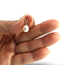 Load image into Gallery viewer, White Pearl Pendant with Diamond – 14k Yellow Gold