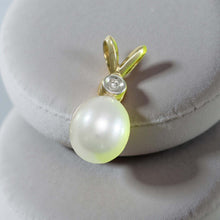 Load image into Gallery viewer, White Pearl Pendant with Diamond – 14k Yellow Gold