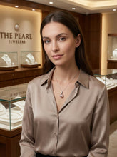 Load image into Gallery viewer, Pink Pearl Racquet Pendant – 14k White Gold with Diamonds