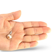 Load image into Gallery viewer, Pink Pearl Racquet Pendant – 14k White Gold with Diamonds