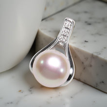 Load image into Gallery viewer, Pink Pearl Racquet Pendant – 14k White Gold with Diamonds