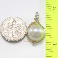 Load image into Gallery viewer, White Pearl Pendant – 14k Yellow Gold with Diamond Trio