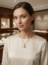 Load image into Gallery viewer, White Pearl Pendant – 14k Yellow Gold with Diamond Trio