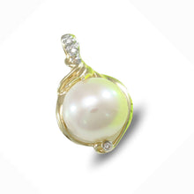 Load image into Gallery viewer, White Pearl Pendant – 14k Yellow Gold with Diamond Trio