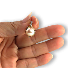 Load image into Gallery viewer, White Pearl Pendant – 14k Yellow Gold with Diamond Trio