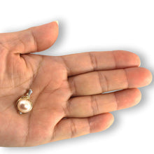 Load image into Gallery viewer, White Pearl Pendant – 14k Yellow Gold with Diamond Trio