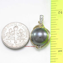 Load image into Gallery viewer, Black Pearl Pendant – 14k Yellow Gold with Trio Diamonds + Chain Options