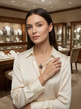 Load image into Gallery viewer, Black Pearl Pendant – 14k Yellow Gold with Trio Diamonds + Chain Options
