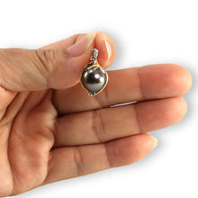 Load image into Gallery viewer, Black Pearl Pendant – 14k Yellow Gold with Trio Diamonds + Chain Options