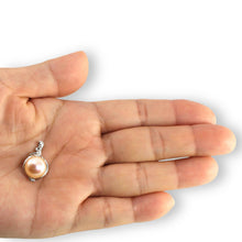 Load image into Gallery viewer, 14k White Gold Peach Pearl Pendant: Trio Diamond Drop Necklace