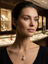 Load image into Gallery viewer, White Pearl Pendant – 14k Yellow Gold + Diamonds