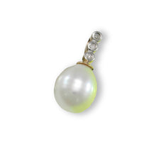 Load image into Gallery viewer, White Pearl Pendant – 14k Yellow Gold + Diamonds