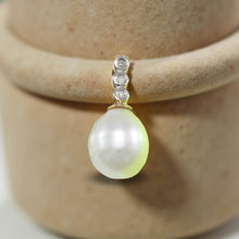 Load image into Gallery viewer, White Pearl Pendant – 14k Yellow Gold + Diamonds