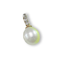 Load image into Gallery viewer, White Pearl Pendant – 14k Yellow Gold + Diamonds