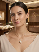 Load image into Gallery viewer, White Pearl Pendant – 14k Yellow Gold + 12 Diamonds “H” Design
