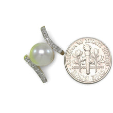 Load image into Gallery viewer, White Pearl Pendant – 14k Yellow Gold + 12 Diamonds “H” Design