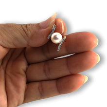 Load image into Gallery viewer, White Pearl Pendant – 14k Yellow Gold + 12 Diamonds “H” Design