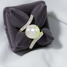 Load image into Gallery viewer, White Pearl Pendant – 14k Yellow Gold + 12 Diamonds “H” Design