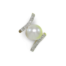 Load image into Gallery viewer, White Pearl Pendant – 14k Yellow Gold + 12 Diamonds “H” Design