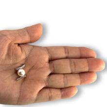 Load image into Gallery viewer, White Pearl Pendant – 14k Yellow Gold + 12 Diamonds “H” Design