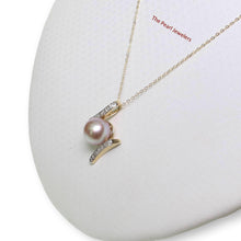 Load image into Gallery viewer, Lavender Pearl Pendant – 14k Yellow Gold “H” Style + 12 Diamonds