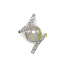 Load image into Gallery viewer, Lavender Pearl Pendant – 14k Yellow Gold “H” Style + 12 Diamonds