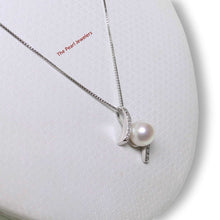 Load image into Gallery viewer, White Pearl Pendant – 14k White Gold “H” Design + 12 Diamonds