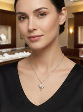 Load image into Gallery viewer, White Pearl Pendant – 14k White Gold “H” Design + 12 Diamonds