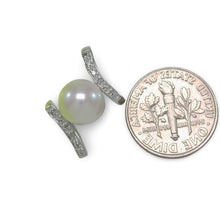 Load image into Gallery viewer, White Pearl Pendant – 14k White Gold “H” Design + 12 Diamonds