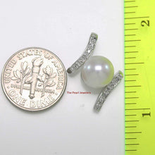 Load image into Gallery viewer, White Pearl Pendant – 14k White Gold “H” Design + 12 Diamonds