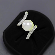 Load image into Gallery viewer, White Pearl Pendant – 14k White Gold “H” Design + 12 Diamonds