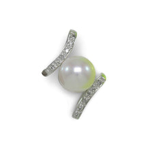 Load image into Gallery viewer, White Pearl Pendant – 14k White Gold “H” Design + 12 Diamonds