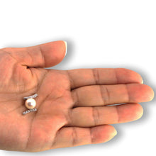 Load image into Gallery viewer, White Pearl Pendant – 14k White Gold “H” Design + 12 Diamonds