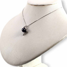Load image into Gallery viewer, Black Pearl Pendant – 14k White Gold “H” Design + 12 Diamonds