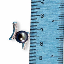 Load image into Gallery viewer, Black Pearl Pendant – 14k White Gold “H” Design + 12 Diamonds