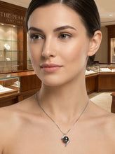 Load image into Gallery viewer, Black Pearl Pendant – 14k White Gold “H” Design + 12 Diamonds