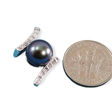 Load image into Gallery viewer, Black Pearl Pendant – 14k White Gold “H” Design + 12 Diamonds