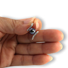 Load image into Gallery viewer, Black Pearl Pendant – 14k White Gold “H” Design + 12 Diamonds