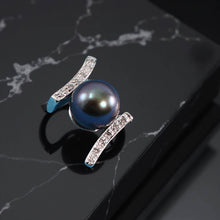 Load image into Gallery viewer, Black Pearl Pendant – 14k White Gold “H” Design + 12 Diamonds