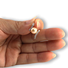 Load image into Gallery viewer, Pink Pearl Pendant – 14k White Gold “H” Frame + 12 Diamonds