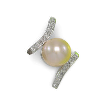 Load image into Gallery viewer, Pink Pearl Pendant – 14k White Gold “H” Frame + 12 Diamonds