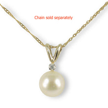 Load image into Gallery viewer, White Pearl Pendant – 14k Yellow Gold Rabbit-Ear Bail + Diamond